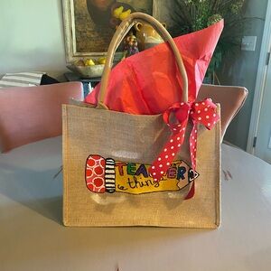 Burlap tote teacher things